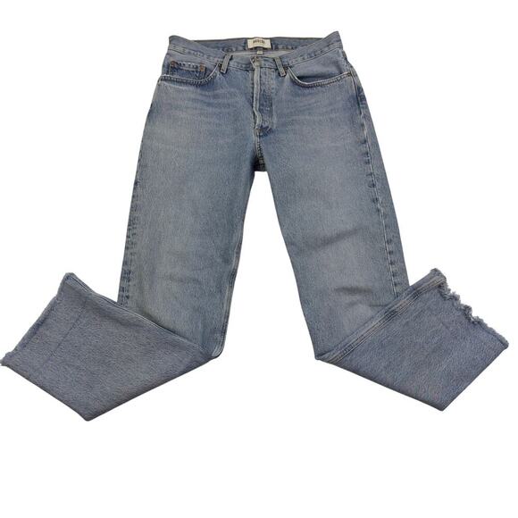 AGOLDE Lana MId-Rise Raw Hem Button-Fly Straight Jeans Women's Size 27 - Picture 3 of 10